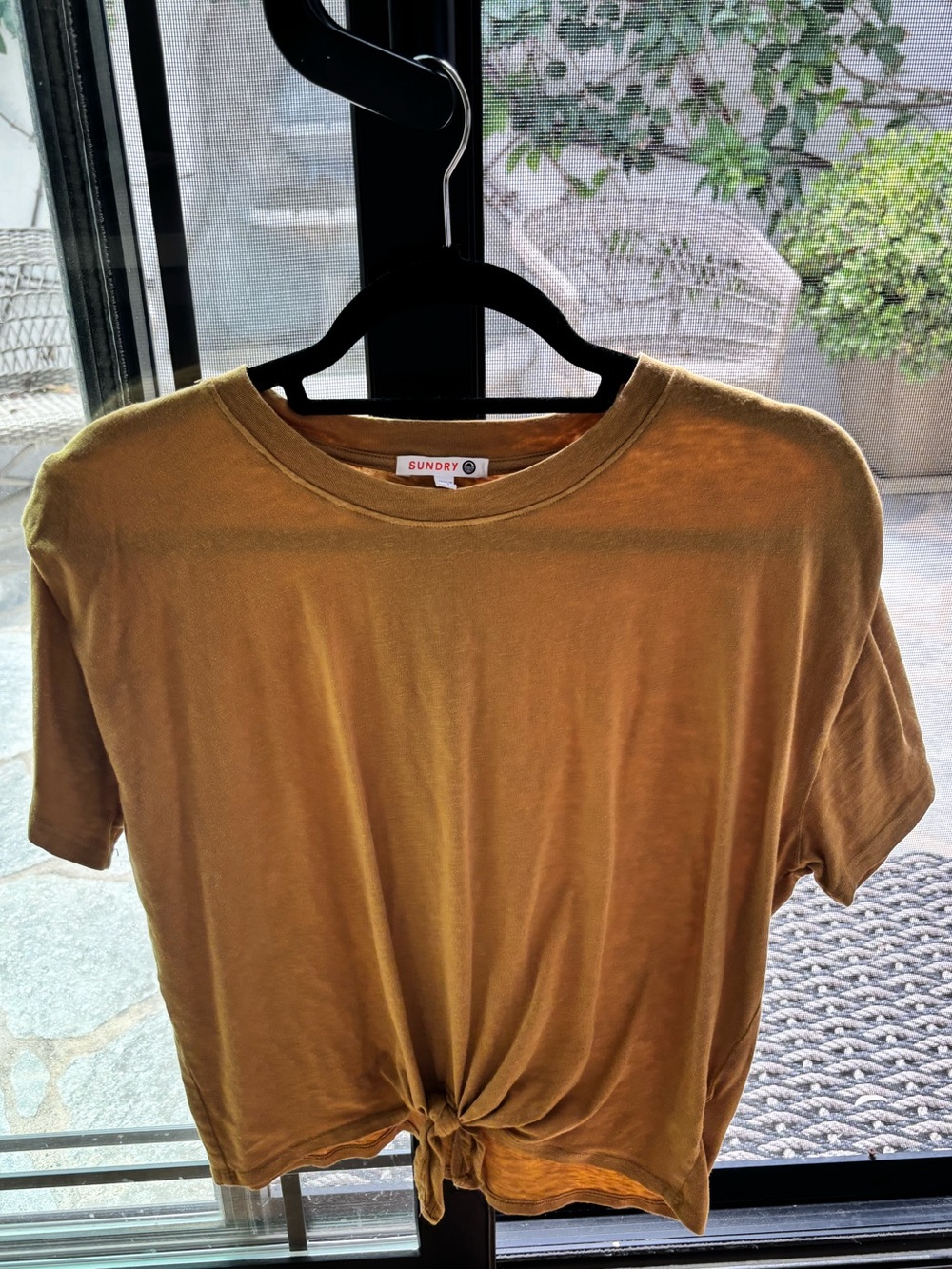 Sundry Women's Tie-Front Short Sleeve Tee in Mustard
